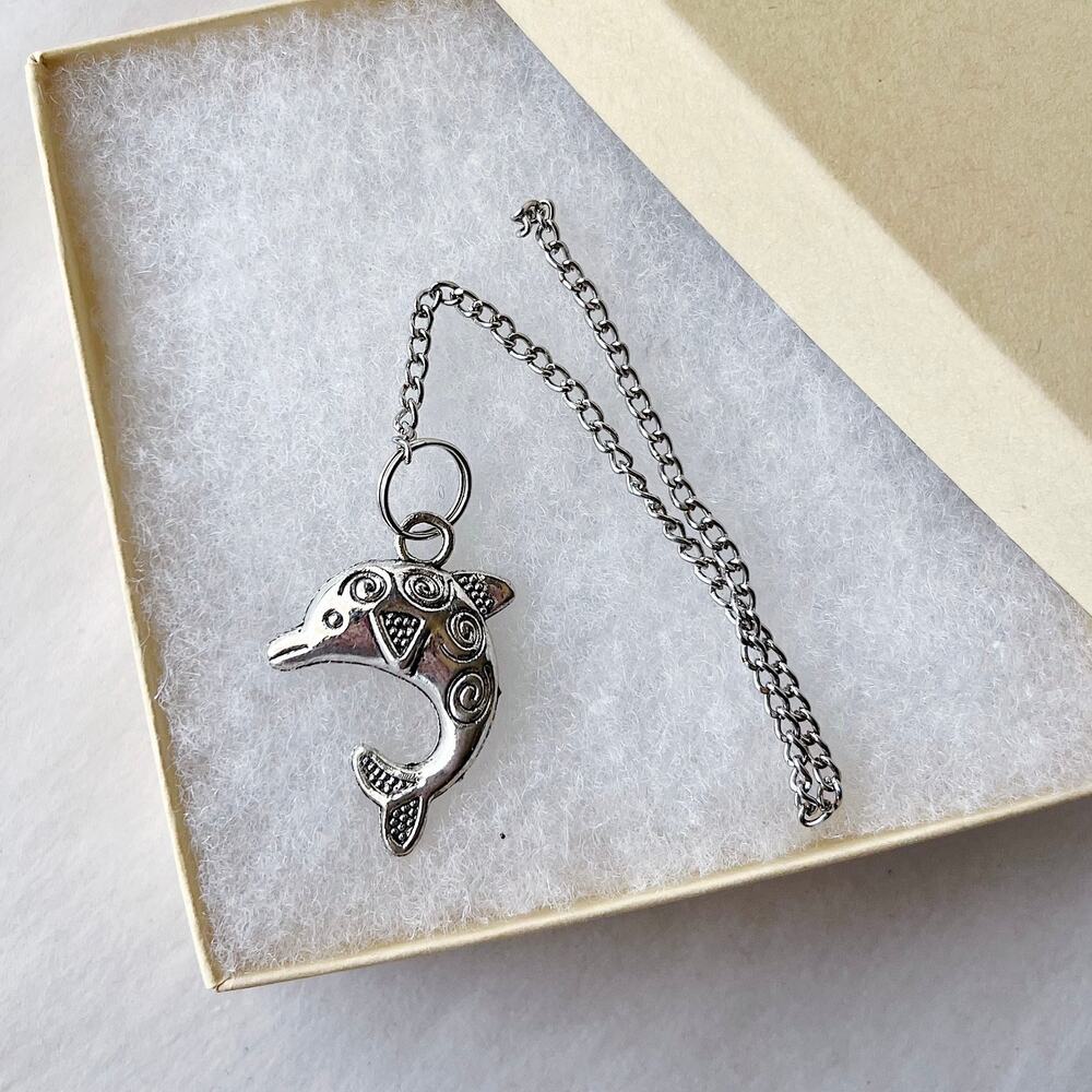 Dolphin Charm on Silver Metal Chain 8 Inches